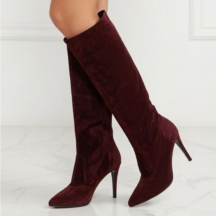 Italian Burgundy Suede With Leather Lining Women's Boots